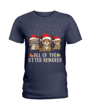 Load image into Gallery viewer, Merry Ottermas All Of The Otter Reindeer Black T-Shirt Ladies Tee