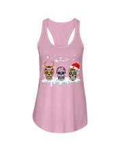 Load image into Gallery viewer, Merry Christmas Three Skulls Christmas T-Shirt Gift Ladies Flowy Tank