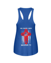 Load image into Gallery viewer, God Country Corps Semper Fi Black T-Shirt Ladies Flowy Tank