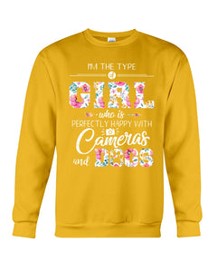 A Girl Who Is Happy With Cameras And Dogs Gift For Dog Lovers T-Shirt Sweatshirt