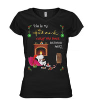 Load image into Gallery viewer, Snoopy Hallmark Christmas Movie Writing Shirt Ladies V-Neck