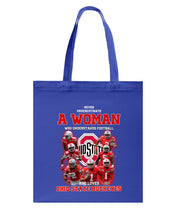 Load image into Gallery viewer, Woman Loves Ohio States Buckeyes American Football Ncaa 2019 T-Shirt Basketweave Tote Bag