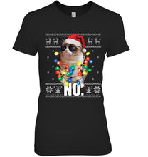 Load image into Gallery viewer, Grumpy Cat Ugly Sweater Christmas Lights Shirt Ladies Tee