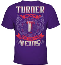 Load image into Gallery viewer, Turner Blood Runs Through Veins Black Quote Name T-Shirt Youth Tee