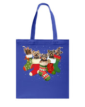 Load image into Gallery viewer, Yorkies In The Socks For Yorkie Lovers Christmas Gift Basketweave Tote Bag