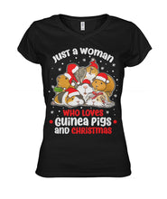 Load image into Gallery viewer, Just A Woman Who Loves Guinea Pigs And Christmas Tshirt Ladies V-Neck
