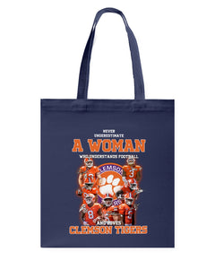 A Woman Loves Clemson Tigers Gift For Fans T-Shirt Basketweave Tote Bag