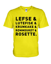 Load image into Gallery viewer, Lefse Lutefisk Krumkake Quote T-Shirt Gift Guys V-Neck