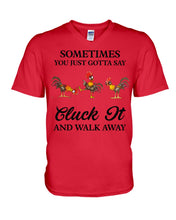 Load image into Gallery viewer, Cluck It Chicken Funny Quote T-Shirt Guys V-Neck