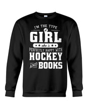 Load image into Gallery viewer, Girl Who Loves Hockey And Books Quote Name T-Shirt Sweatshirt