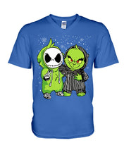 Load image into Gallery viewer, Cute Little Jack Skellington Grinch Best Friend Christmas Gift Shirt Guys V-Neck