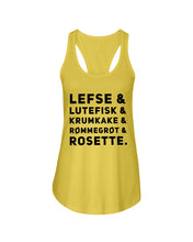 Load image into Gallery viewer, Lefse Lutefisk Krumkake Quote T-Shirt Gift Ladies Flowy Tank