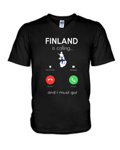 Load image into Gallery viewer, Finland Is Calling Funny Elf Christmas T-Shirt Guys V-Neck