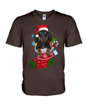 Load image into Gallery viewer, Dachshund In A Sock Christmas Cute Gift For Dachshunds Lovers Guys V-Neck