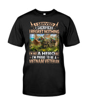 Load image into Gallery viewer, Vietnam Vetera Regret Nothing Black T-Shirt Guys Tee