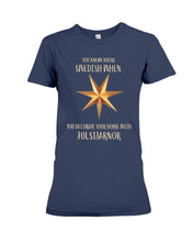 Load image into Gallery viewer, Christmas Star Swedish Julstarnor Black T-Shirt Ladies Tee