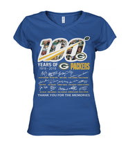 Load image into Gallery viewer, 100 Years Of Greenbay Packers T-Shirt Ladies V-Neck