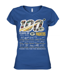 100 Years Of Greenbay Packers T-Shirt Ladies V-Neck