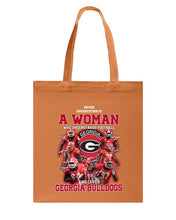 Load image into Gallery viewer, A Woman Loves Georgia Bulldogs Custom Tee Basketweave Tote Bag