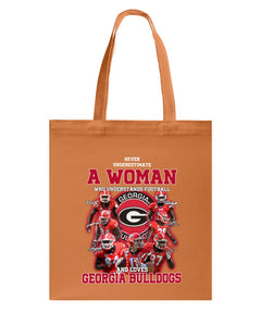 A Woman Loves Georgia Bulldogs Custom Tee Basketweave Tote Bag