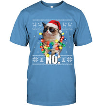 Load image into Gallery viewer, Grumpy Cat Ugly Sweater Christmas Lights Shirt Guys Tee