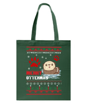 Load image into Gallery viewer, Merry Ottermas All Of The Otter Reindeer Black T-Shirt Basketweave Tote Bag