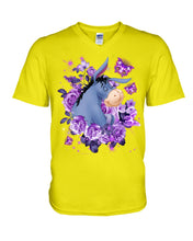 Load image into Gallery viewer, Donkey Loves Purple Flowers Custom T-Shirt Guys V-Neck