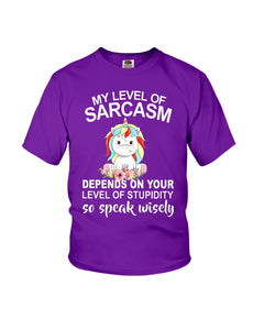 Unicorn Sarcasm Speak Wisely Funny Quote Youth Tee