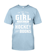 Load image into Gallery viewer, Girl Who Loves Hockey And Books Quote Name T-Shirt Guys Tee