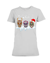 Load image into Gallery viewer, Merry Christmas Three Skulls Christmas T-Shirt Gift Ladies Tee
