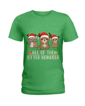 Load image into Gallery viewer, Merry Ottermas All Of The Otter Reindeer Black T-Shirt Ladies Tee