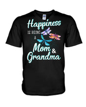 Load image into Gallery viewer, Happiness Is Being A Mom &amp; Grandma Black T-Shirt Guys V-Neck