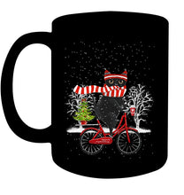 Load image into Gallery viewer, Winter Cat Riding Bicycle Christmas Gift T-Shirt Mug