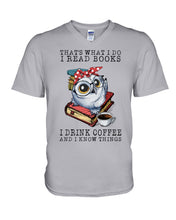 Load image into Gallery viewer, Cute Owl Read Books And Drink Coffee Funny T-Shirt Guys V-Neck