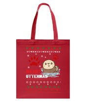 Load image into Gallery viewer, Merry Ottermas All Of The Otter Reindeer Black T-Shirt Basketweave Tote Bag