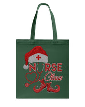 Load image into Gallery viewer, Merry Christmas Nurse Claus Black T-Shirt Basketweave Tote Bag
