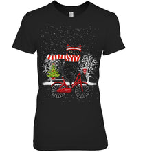 Load image into Gallery viewer, Winter Cat Riding Bicycle Christmas Gift T-Shirt Ladies Tee