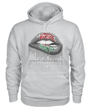 Load image into Gallery viewer, England Rugby Girl Rose Lips Funny Tee Hoodie