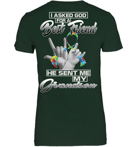 Autism Grandson Family Custom T-Shirt Ladies V-Neck