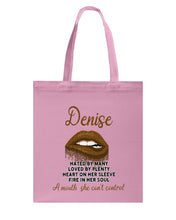 Load image into Gallery viewer, Denise A Mouth She Can't Control Quote T-Shirt Basketweave Tote Bag