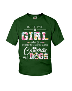 A Girl Who Is Happy With Cameras And Dogs Gift For Dog Lovers T-Shirt Youth Tee