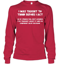 Load image into Gallery viewer, Think Before Act Black Quote Name T-Shirt Unisex Long Sleeve