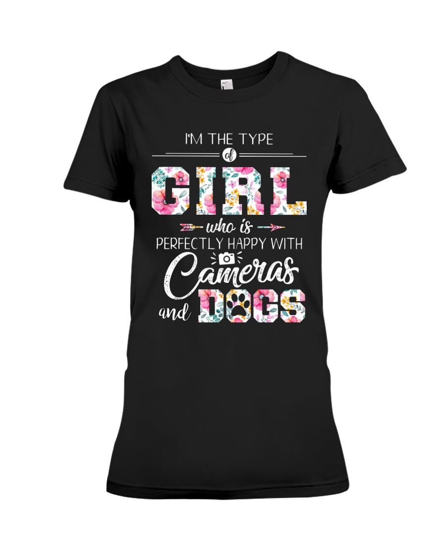 A Girl Who Is Happy With Cameras And Dogs Gift For Dog Lovers T-Shirt Ladies Tee