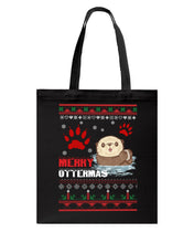 Load image into Gallery viewer, Merry Ottermas All Of The Otter Reindeer Black T-Shirt Basketweave Tote Bag