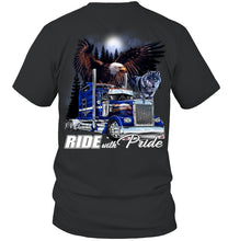 Load image into Gallery viewer, Ride With Pride Wolf Truck Black T-Shirt Guys V-Neck
