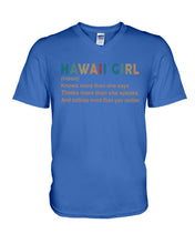 Load image into Gallery viewer, Hawaii Girl Knows More Than She Says Funny T-Shirt Guys V-Neck