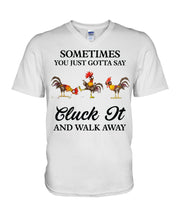 Load image into Gallery viewer, Cluck It Chicken Funny Quote T-Shirt Guys V-Neck