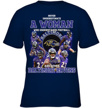 Load image into Gallery viewer, Woman Loves American Football And Baltimore Ravens Gift For Fans Youth Tee