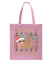 Load image into Gallery viewer, Merry Slothmas Christmas Gift For Kids Family Gift T-Shirt Basketweave Tote Bag