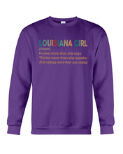 Load image into Gallery viewer, Louisiana Girl Knows More Than She Says Funny T-Shirt Sweatshirt
